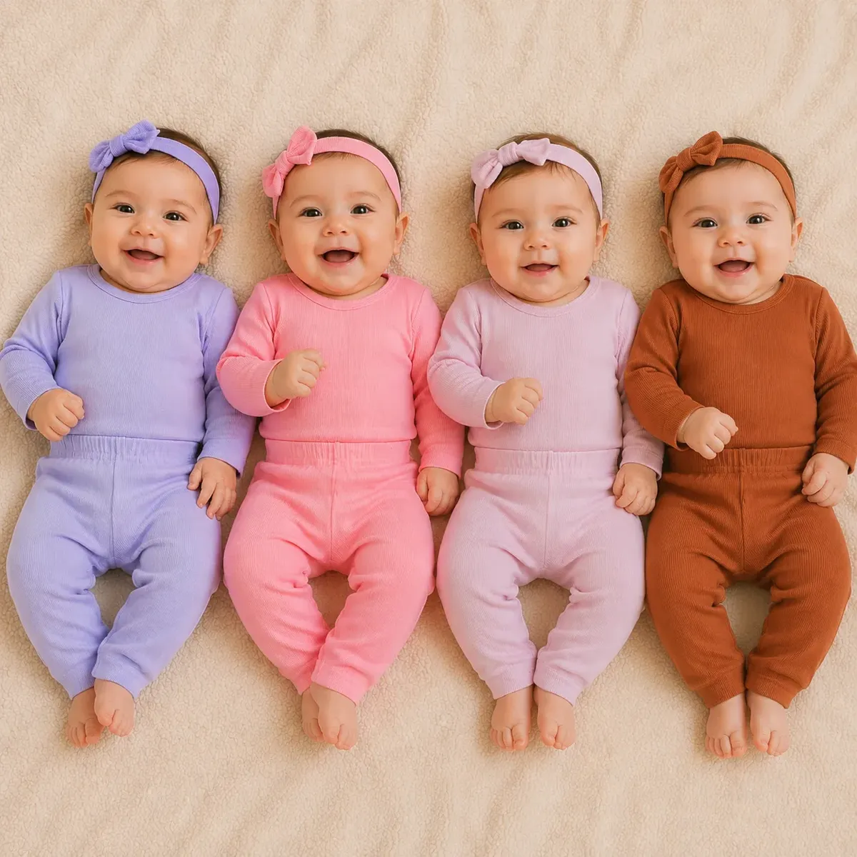 Kit 4 Conjuntos Bebê Body Manga Longa E Calça Canelado