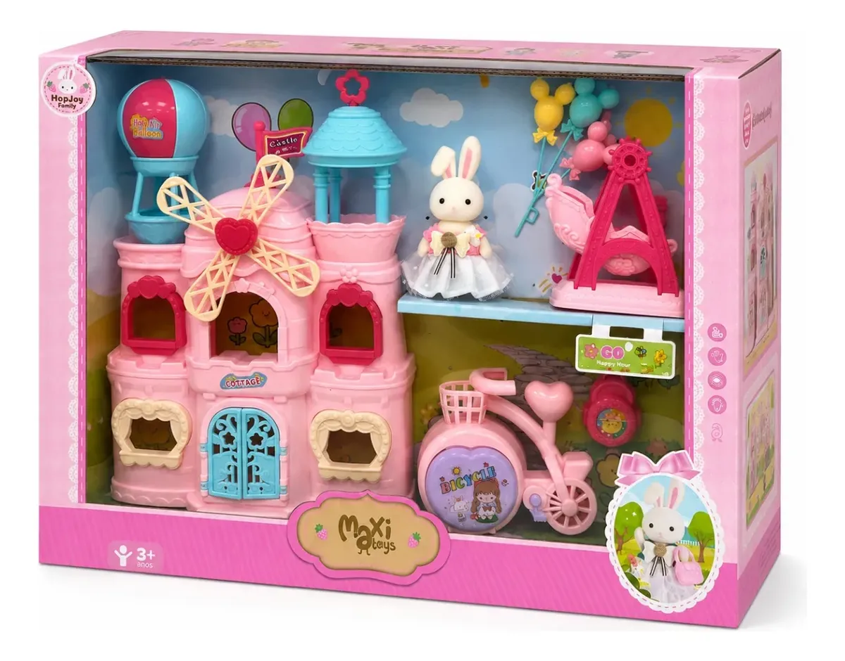 Casinha Boneca Coelho Mini Castelo Móveis Hopjoy Maxi Toys