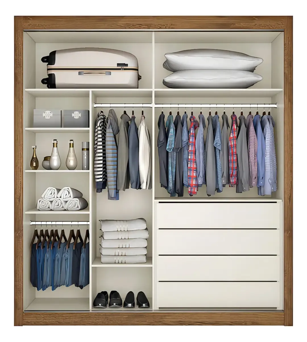 Guarda-Roupa Marrom-Claro MDF 2 Portas Correr Espelho Móveis Europa Zurique