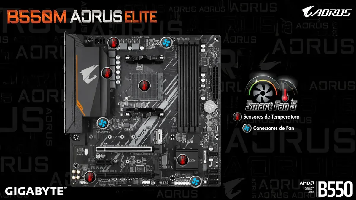 Placa Mae Gigabyte B550m Aorus Elite Am4 Ddr4 Hdmi M-atx Cor Preto