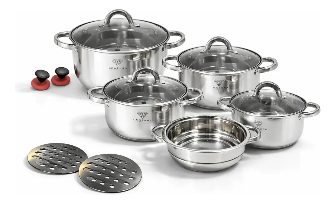 Jogo De Panelas Aço Inox Inoxidável Maat Brand 19 Peças Genebra