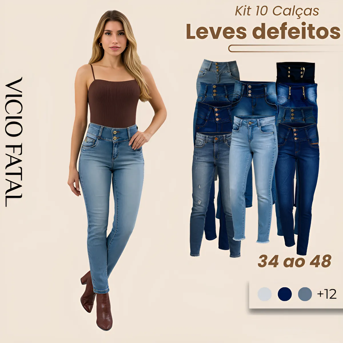 Vista frontal do kit de calças