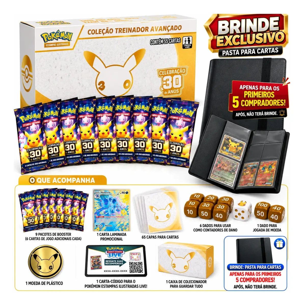Pokémon Treinador Avançado Celebração 30 Anos Com 55 Itens