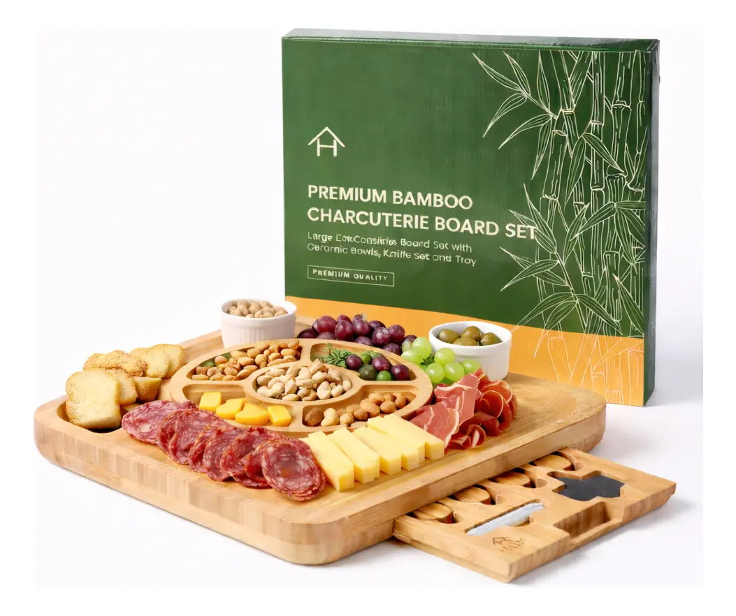 Tábua Para Queijo E Frios De Bambu, Petisqueira, Facas.