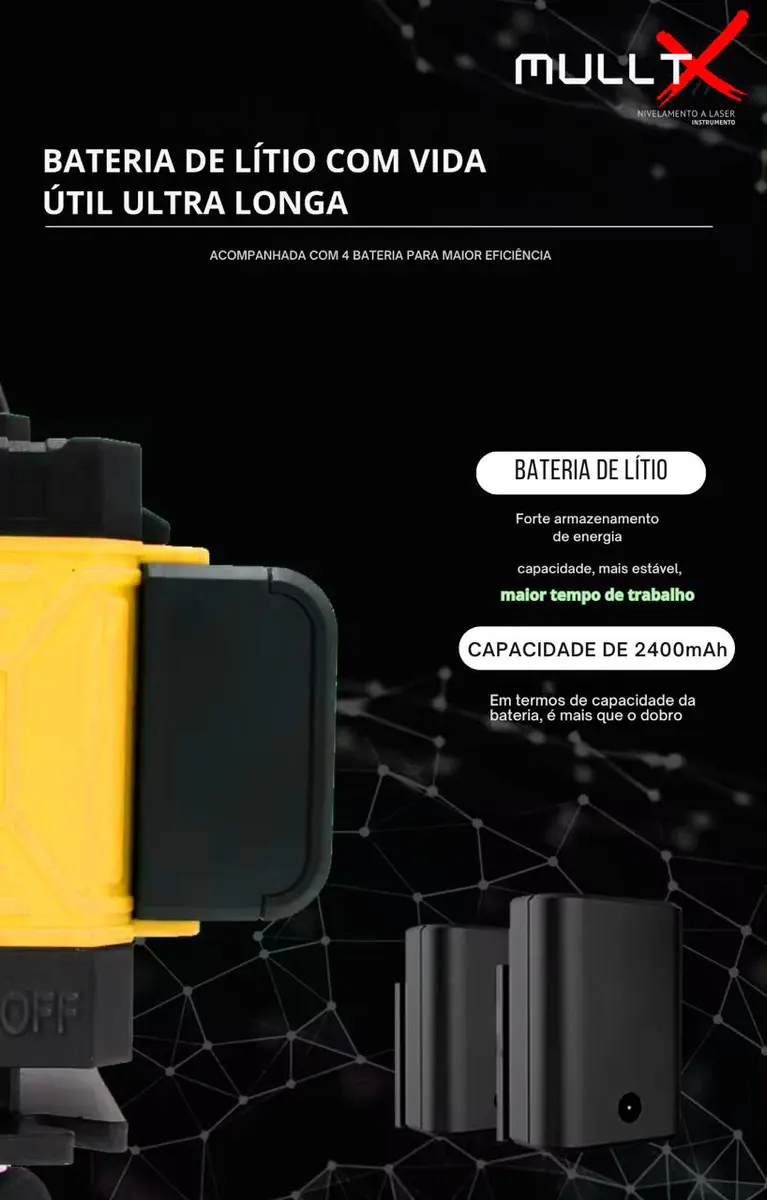 Nível Laser 4D Mulltx Verde 16 Linhas 30m Recarregável — foto 7