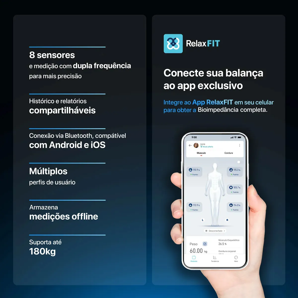 Balança De Bioimpedância 8 Sensores Relaxmedic Digital Preto — foto 6