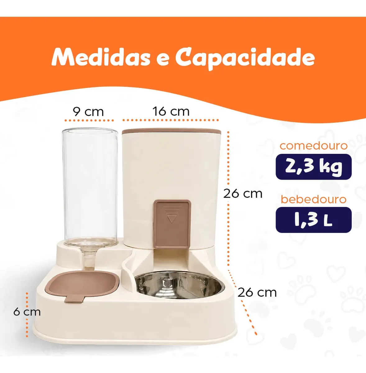 Bebedouro E Comedouro Gravidade Duplo Pet For You Cães Gato – Marrom — imagem 2