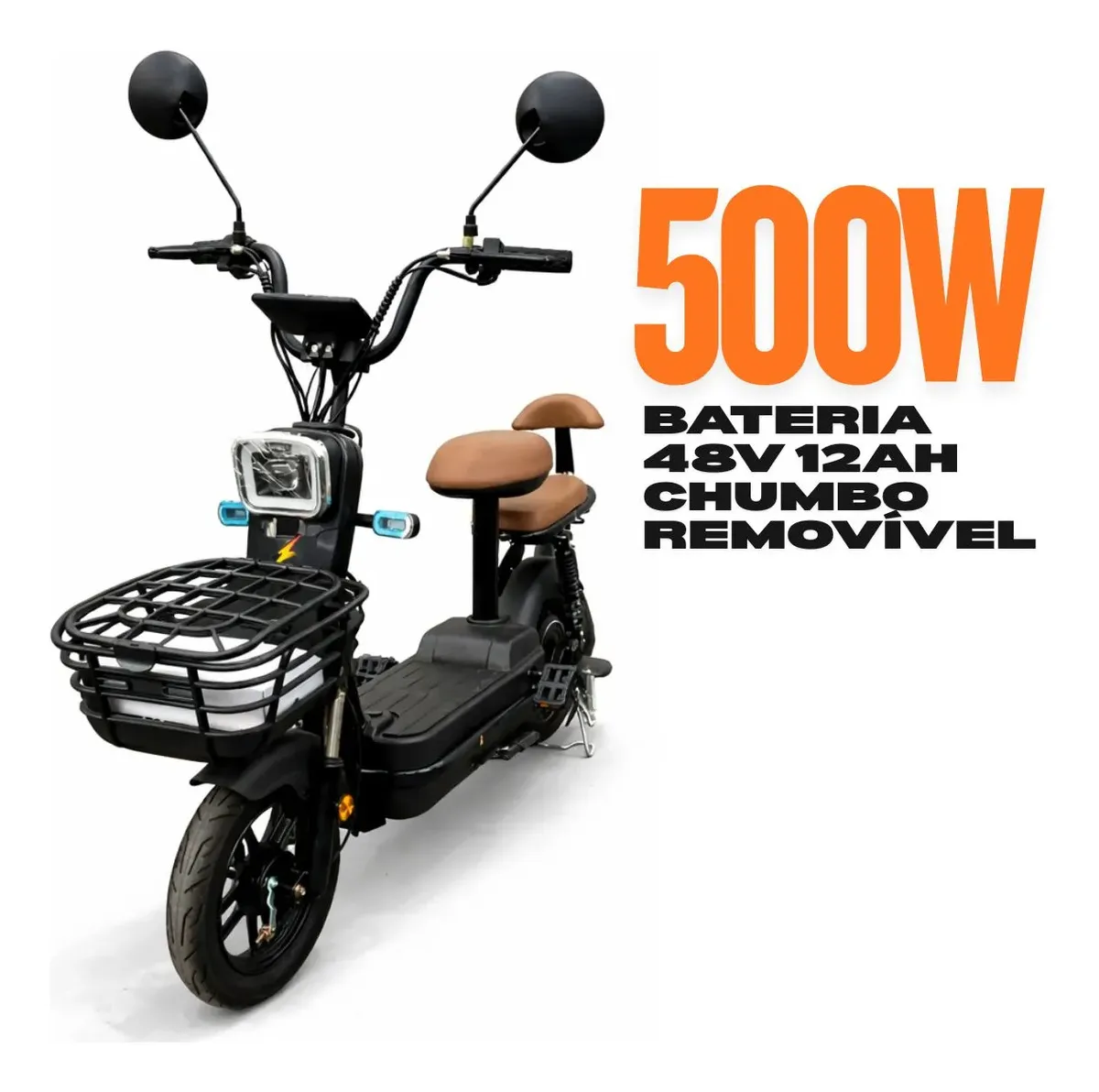 Scooter elétrica Zurbe Zoom vista lateral destacando motor 500W e bateria 48V 12Ah removível