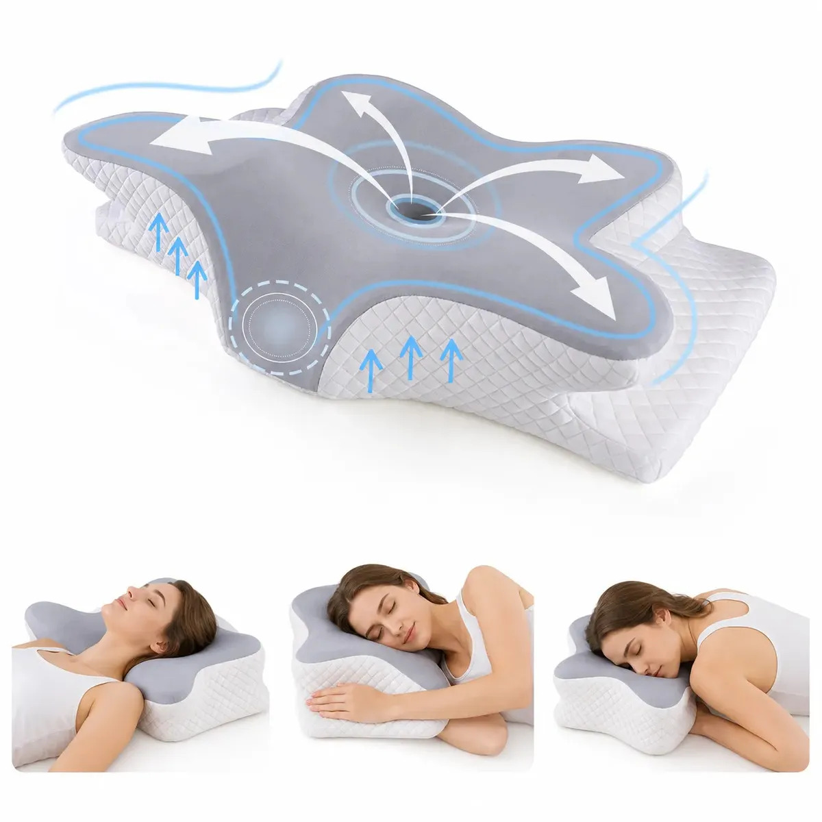 Pluma Negra Travesseiro Cervical Anatômico Ortopédico de Espuma de Memória, Travesseiro Borboleta Ergonômico para Pescoço e Coluna, Apoio Cervical para Dormir de Lado e de Costas, Suporte para Dormir