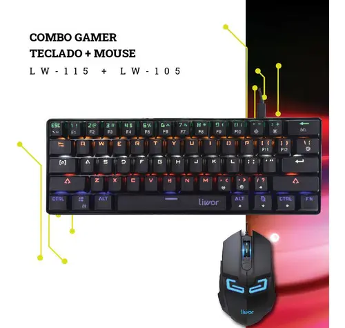 Kit Gamer Liwor Teclado RGB LW-115 + Mouse Óptico LW-105 Negro