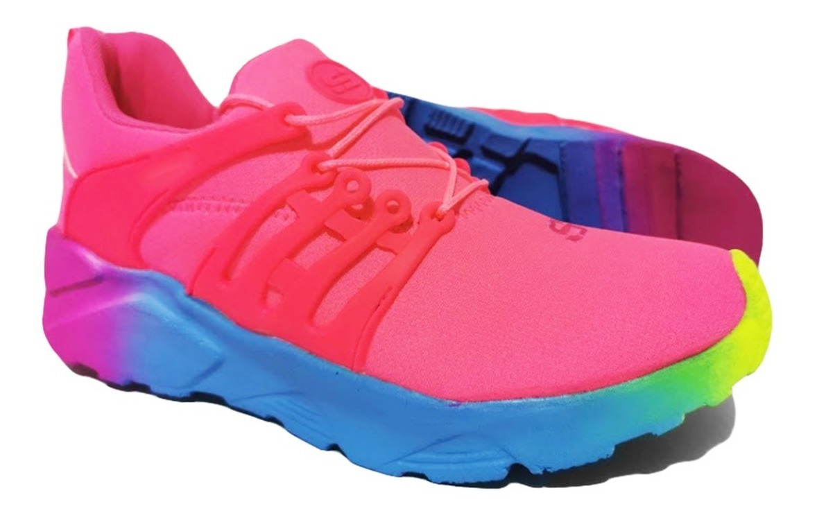 Tenis Rosa Fosfo Deportivo Fluorescente Dama Arcoiris Chicle | Mercado
