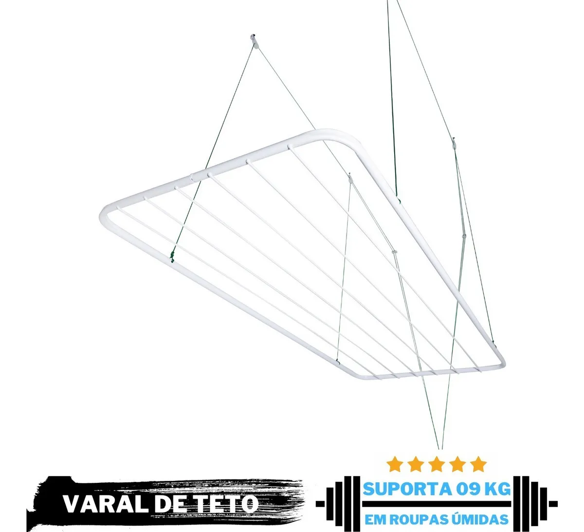 Varal de Teto Retrátil 1m Aço Reforçado Machado Branco 6 Varetas - Imagem 4