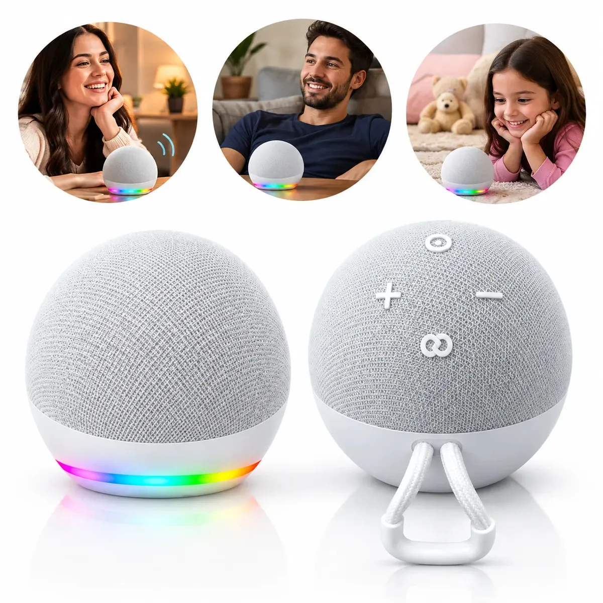 Alaxe Caixa De Som Inteligente Comando Voz Portátil Bluetooth LED RGB Compatível Com Aplicativo Alexa No Celular Som Sem Fio Compacta Para Casa Quarto Escritório Música Smartphone Branco