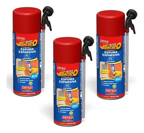 Kit 3 Espumas Expansivas Selantes Vedatudo Dryko 300ml