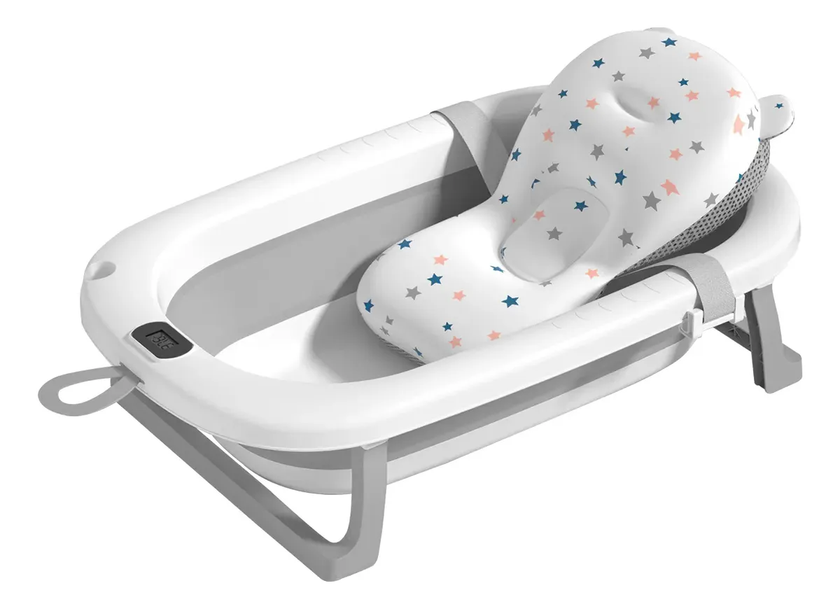 Tina Bebe Banera Plegable Con Termometro Cojin Suave Bano