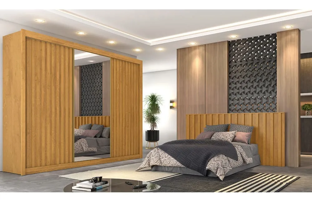 Guarda-roupa Móveis Europa Grécia MDF Espelho 3 Portas 6 Gavetas