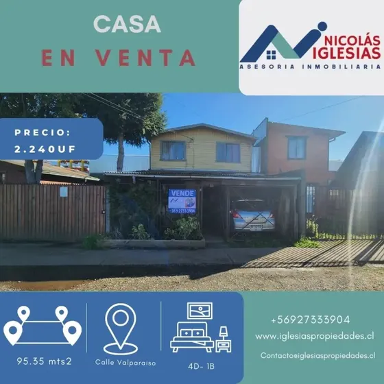 Casa En Venta Calle Valparaiso, Temuco