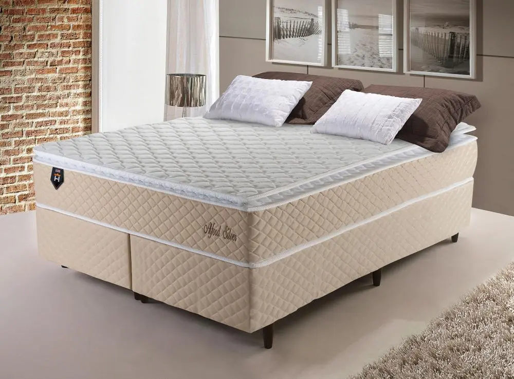 Conjunto Cama Box Bipartida King House Alford Molas Ensacadas
