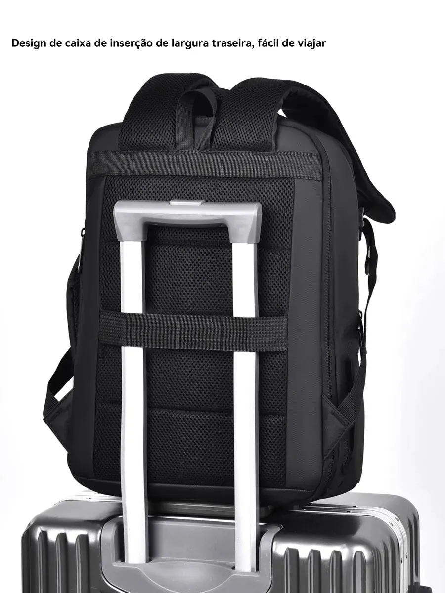 Mochila Executiva Porta Notebook Impermeável, Expansível 5cm, Saída USB, Alça para Fixar em Malas, Alças Acolchoadas, Multicompartimentos, Ideal para Trabalho, Viagens e Faculdade, Design Elegante Uni