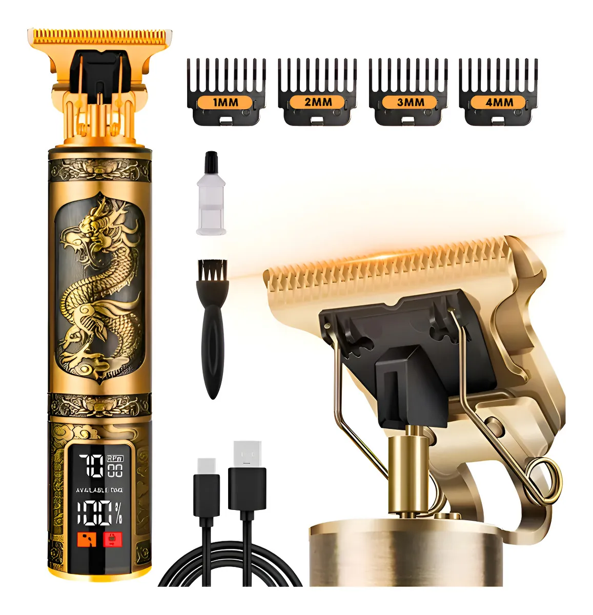 Maquina De Cortar Cabelo Barbear Profissional Com Visor Dourado-escuro Hair trimmer