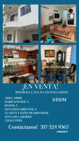 En Venta Hermosa Y Acogedora Casa En Ciudad Jardin!