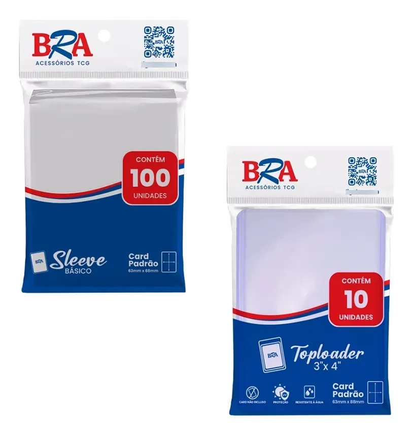 100 Sleeve + 10 Toploader Bra Para Pokemon, Magic E Outros Transparente