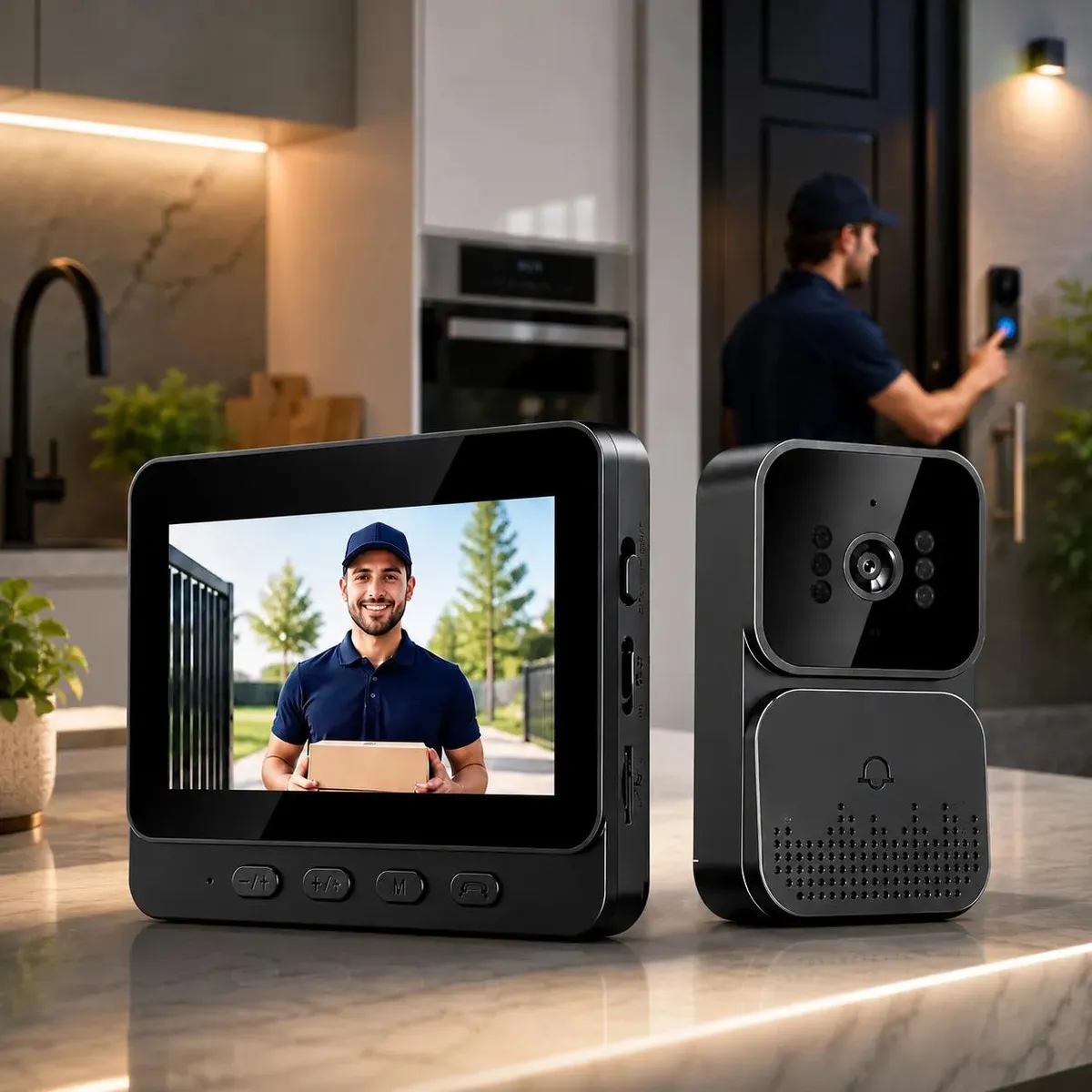 Vídeo Porteiro Campainha com Áudio Monitor Sem Fio Interfone Bidirecional Wireless Hd Cor Cinza-escuro Casa Segura VLX