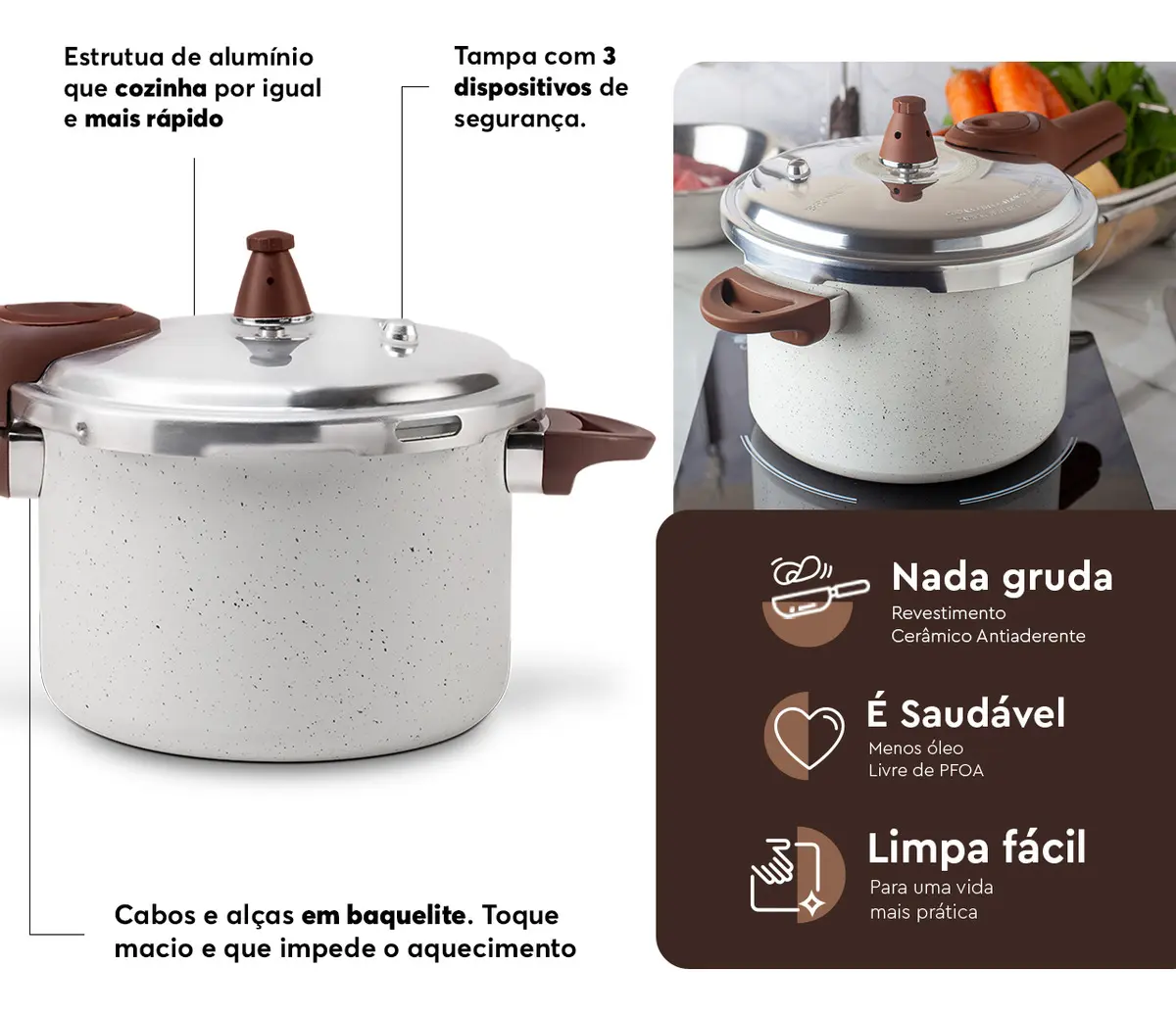 Panela de Pressão Brinox Ceramic 6,8L para Indução Vanilla — foto 4