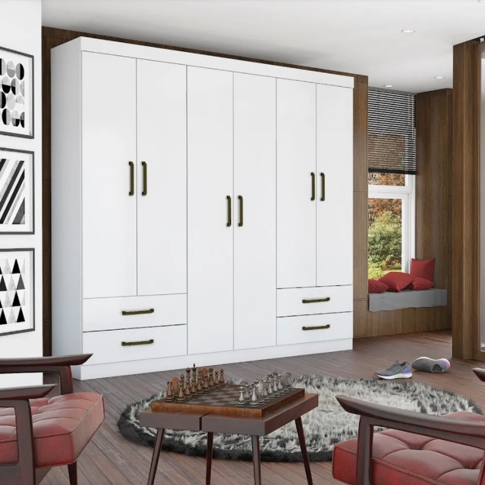 Guarda Roupa Casal Lu 6 Portas 4 Gavetas Carioca Móveis Cor Branco