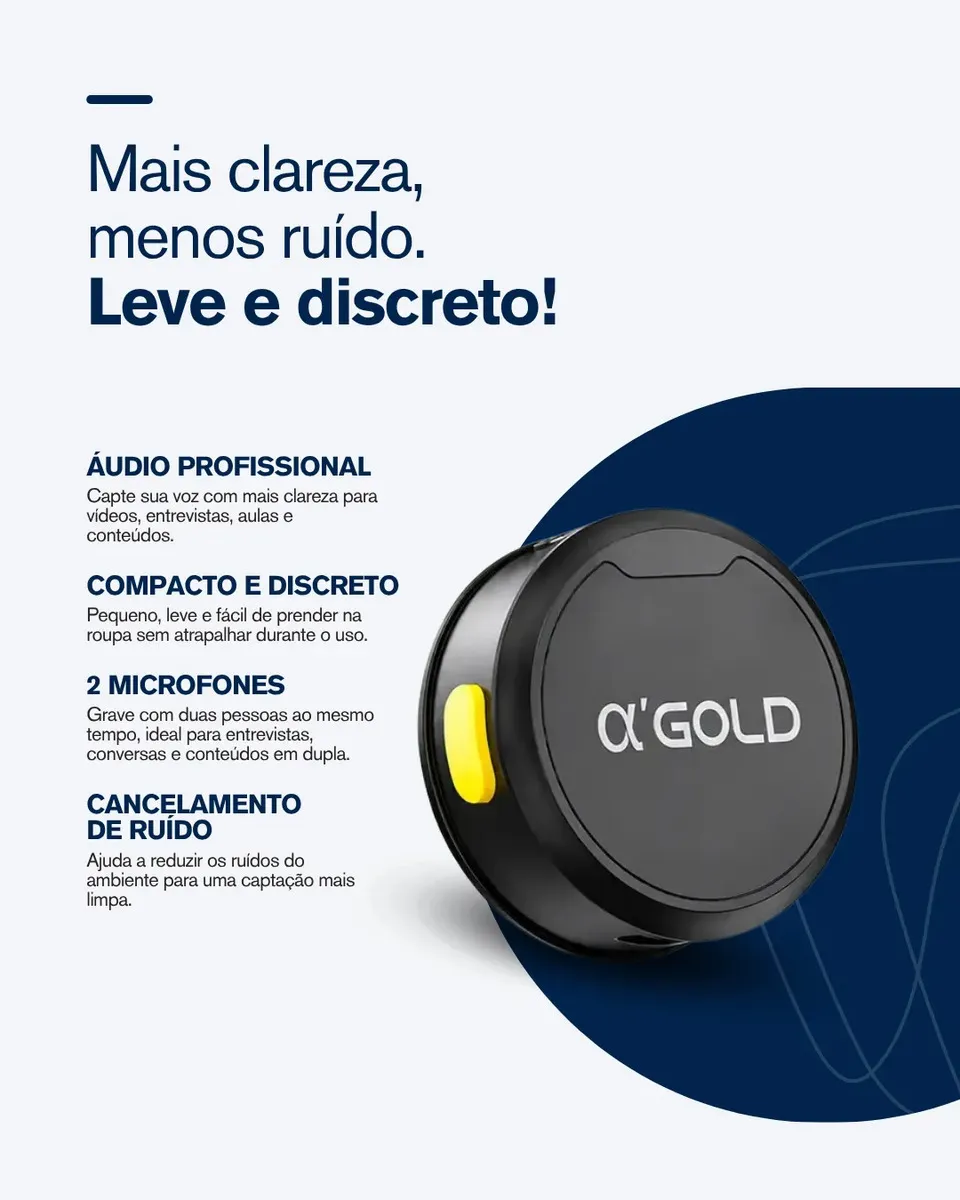 Microfone Lapela A'Gold MCF-38D Sem Fio para iPhone e Android com 2 Microfones