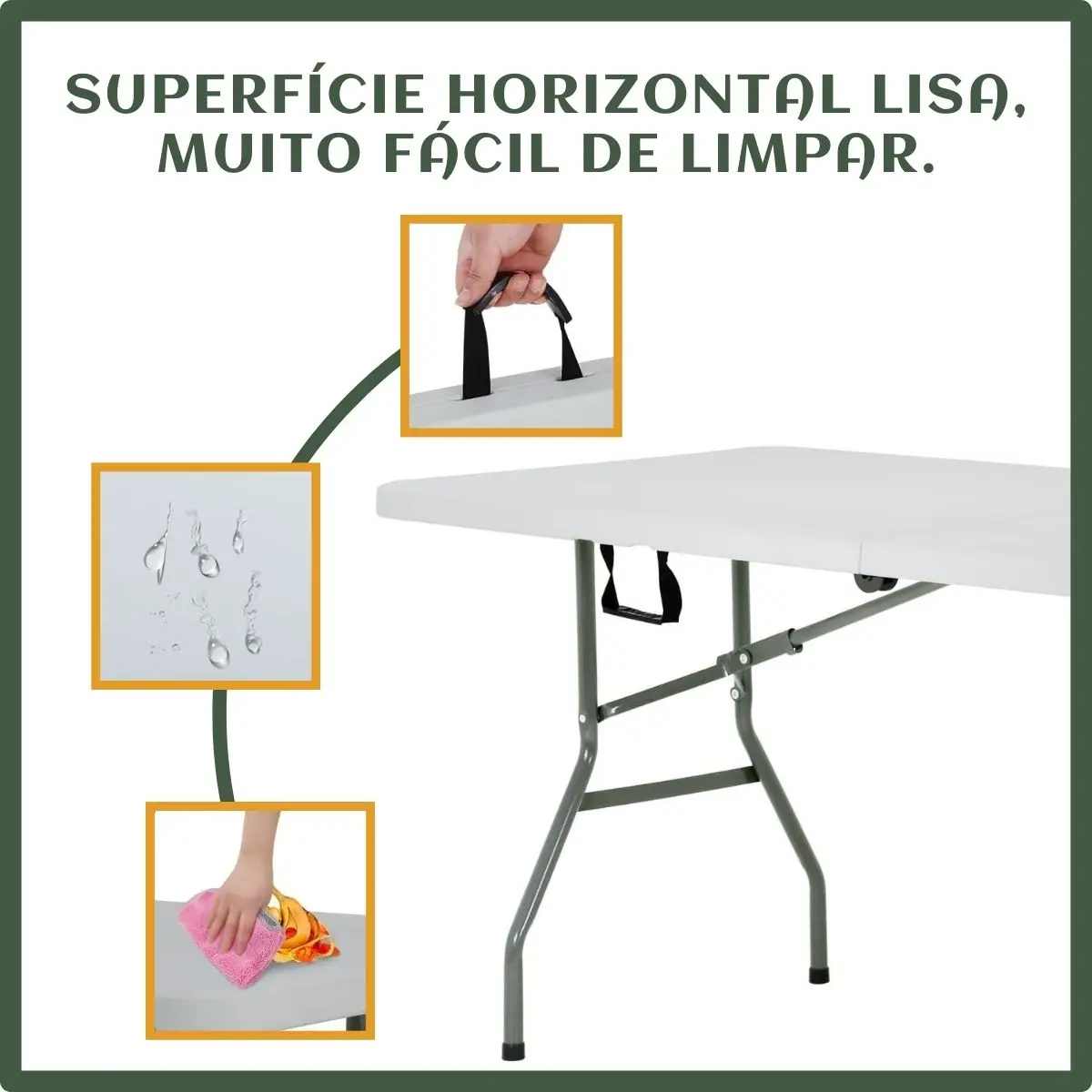 Mesa Dobrável Vira Maleta Com Alça Portátil 1.80m Para Camping Pesca Jardim Área Externa Ou Interna Salão De Festas Gourmet Cor BrancoLuvinco — foto 3