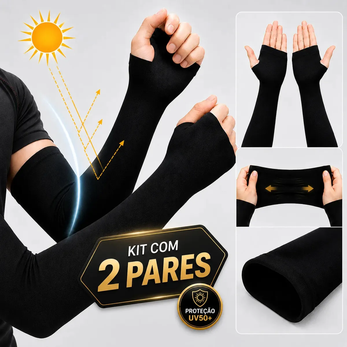Kit 2 Pares Manguito Uv50+ Proteção Solar Compressão Para Ciclismo Corrida Bike Moto Academia Treino Esportivo Manga Respirável Secagem Rápida Confortável Unissex Alta Performance - Norvix — foto 1