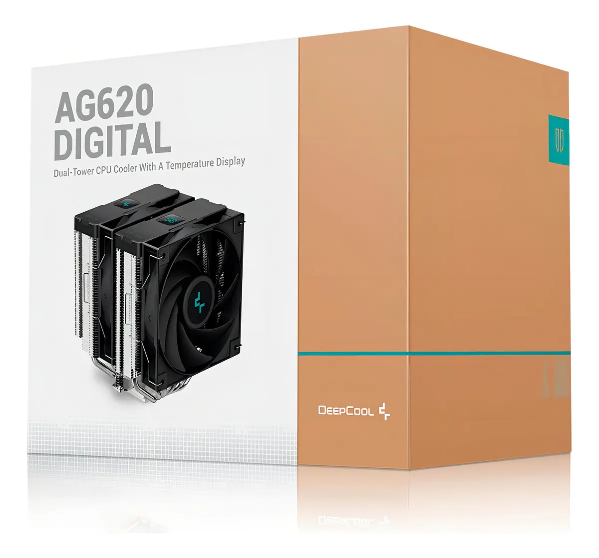 Embalagem do produto Air Cooler DeepCool AG620 Digital exibindo a foto do cooler no lado esquerdo da caixa