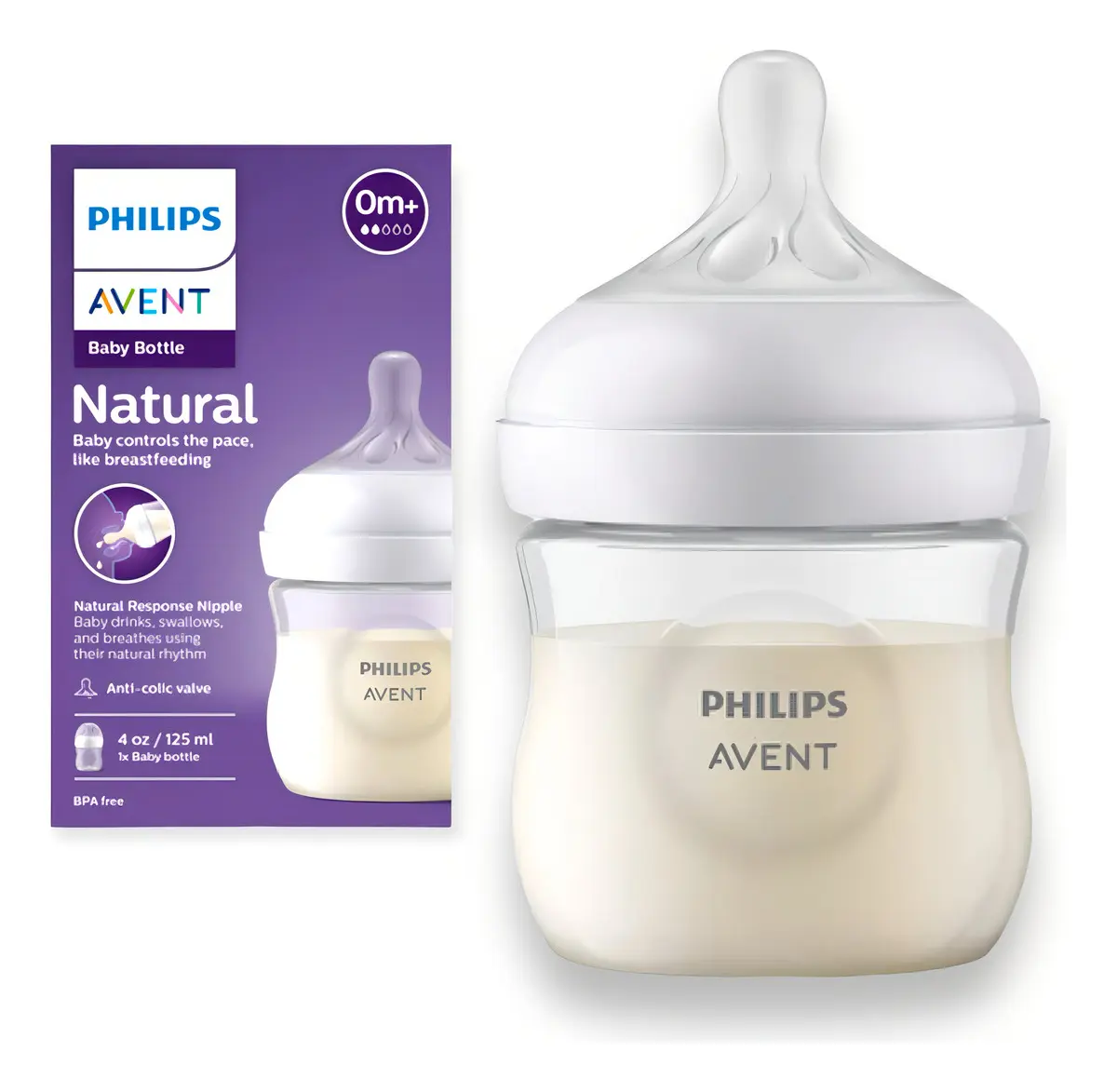 Mamadera Avent Philips Natural Response 125ml 0m+ Color Blanco Liso