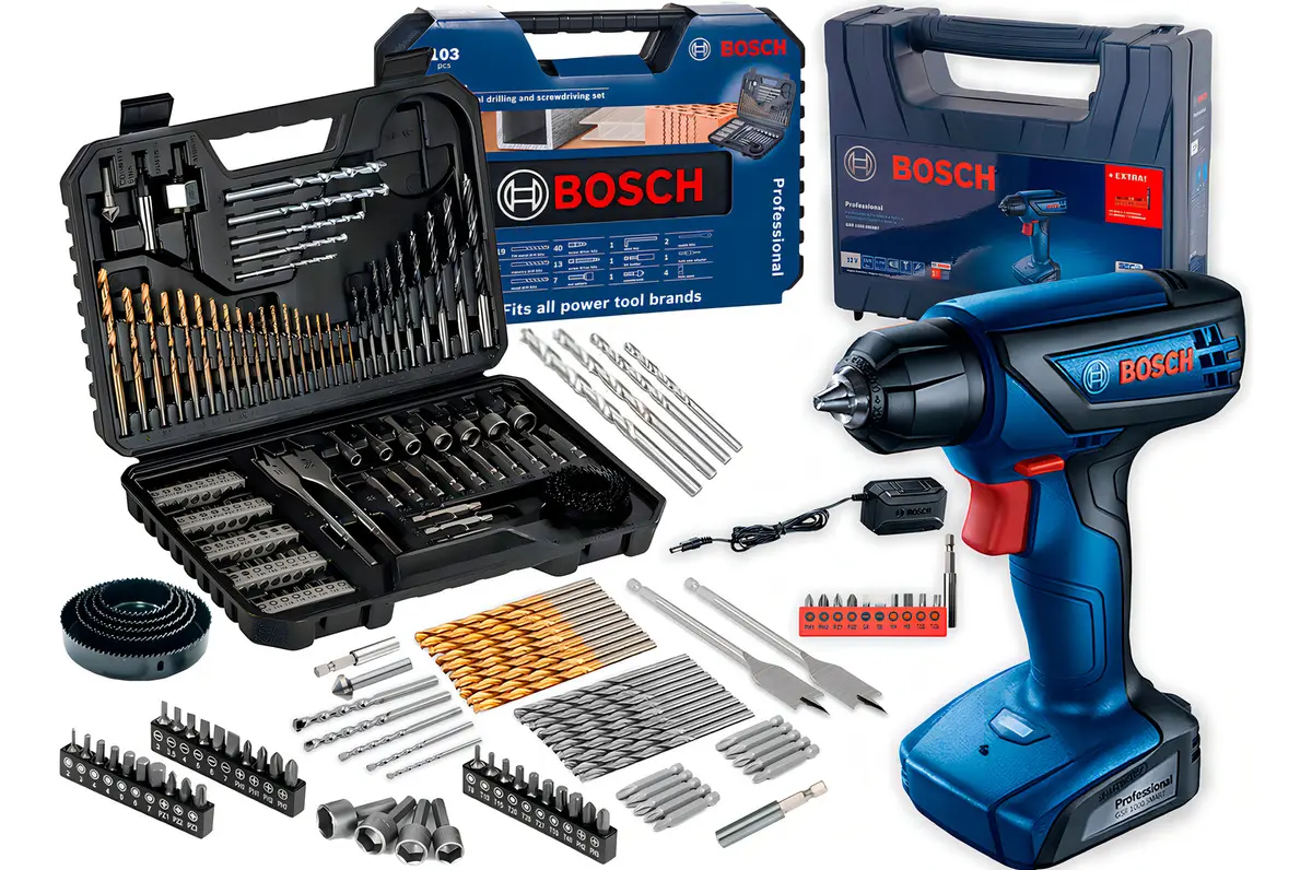 Furadeira Parafusadeira Sem Fio Bosch GSR 1000 Smart com Kit 103 Peças