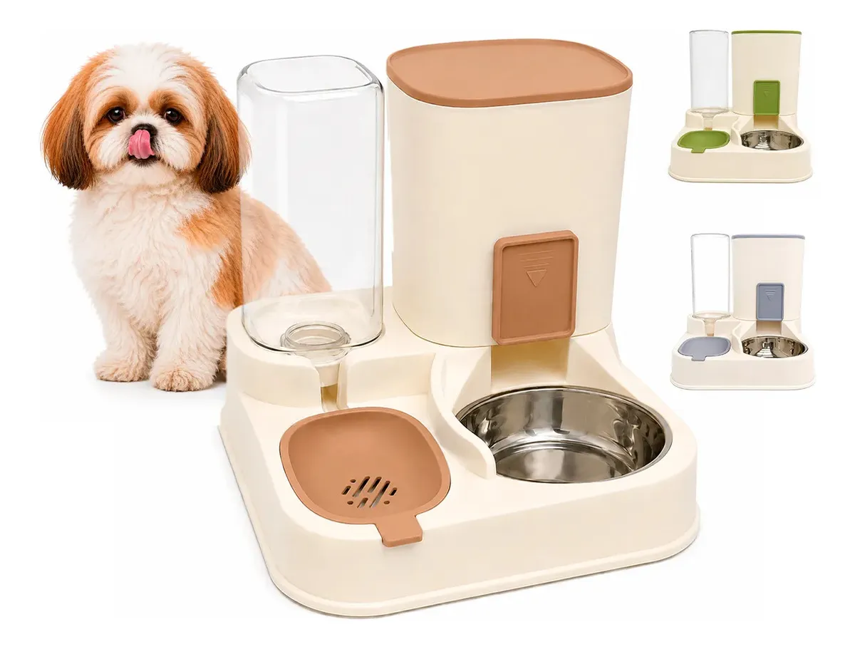 Bebedouro E Comedouro Gravidade Duplo Pet For You Cães Gato – Marrom — imagem 1
