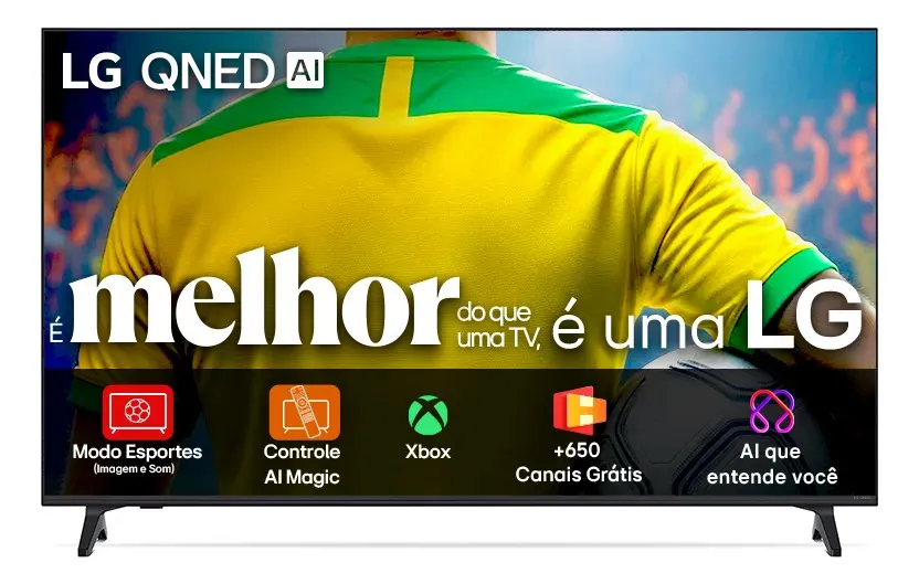 Smart TV 4K 65" LG QNED73 Portal de Games Processador AI α7 Ger8 4K Super Upscaling Google Cast Integrado Controle AI Magic WebOS 25 Modo Esportes Alerta de Esportes