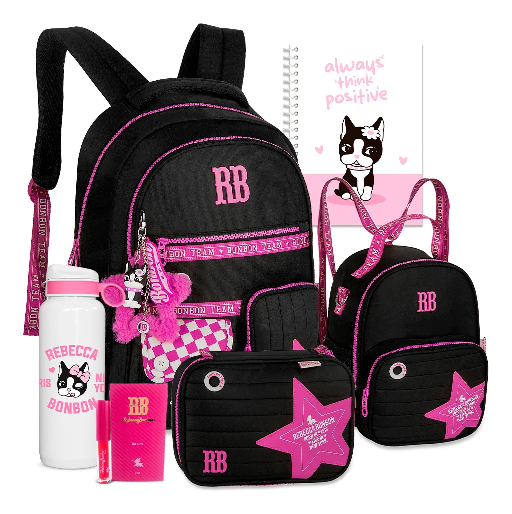 Kit Mochila Estojo Lancheira Rebeca Bonbom Rb Metalizada
