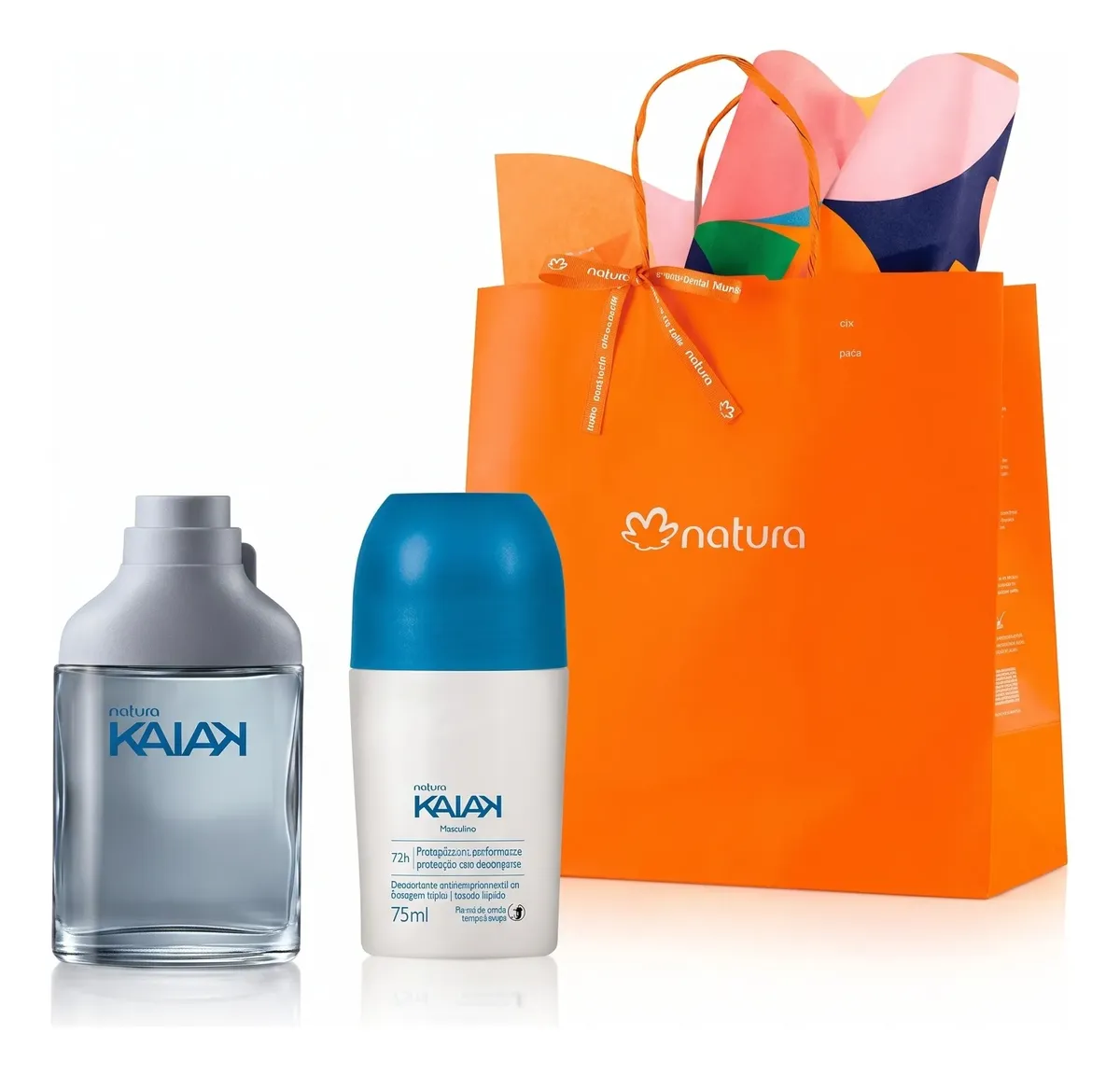Kit Presente Kaiak: Deo Colônia 25ml + Desodorante Roll-on 75ml + Sacola De Presente P