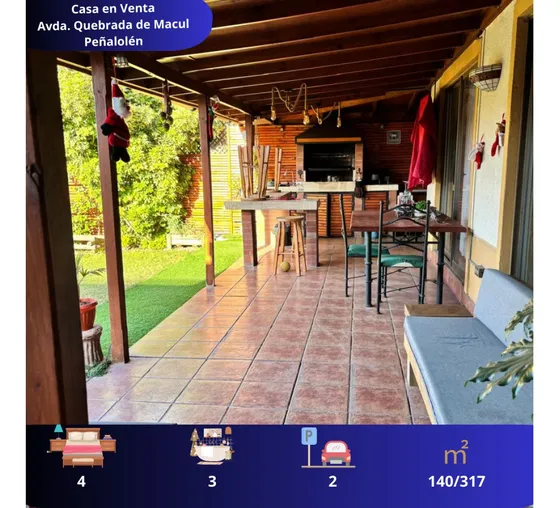 Vendo Casa Agogedora En Peñalolen, Sector Quebrada De Macul
