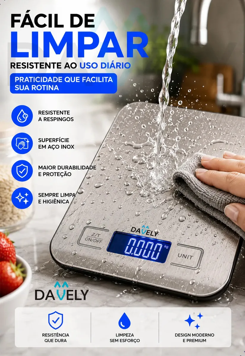Balança Digital de Cozinha Touch 10kg Inox LCD para Alimentos — foto 6