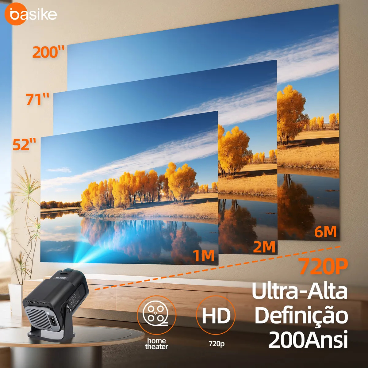 Projetor 4k, Mini Projetor, Android 11, Hdmi Tv, Ultra Hd, Smart Cinema 1280p, Wi-fi 6 2.4g+5.0g, Bluetooth 5.0, 12000LM, 200 Ansi Lumens, Cor Preto