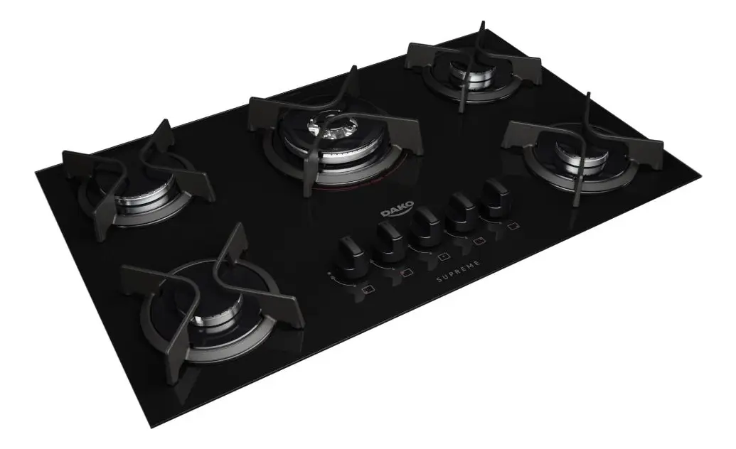 Cooktop 5 Bocas Dako Supreme com Mesa de Vidro e Tripla Chama Preto Bivolt