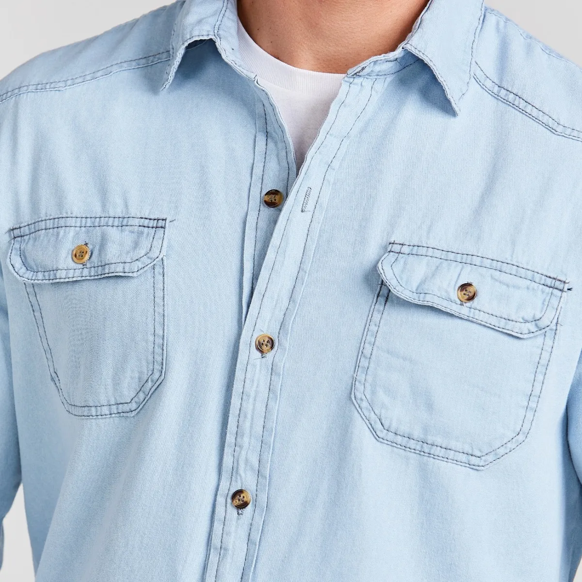 Camisa Social Masculina Jeans Manga Longa Long Fit Slim Luxo