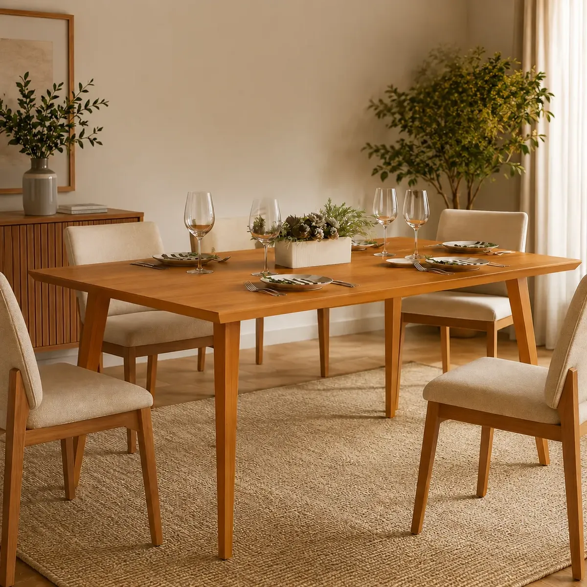 Mesa De Jantar Pés Madeira Maciça 120x80 Tampo Mdf Freijo