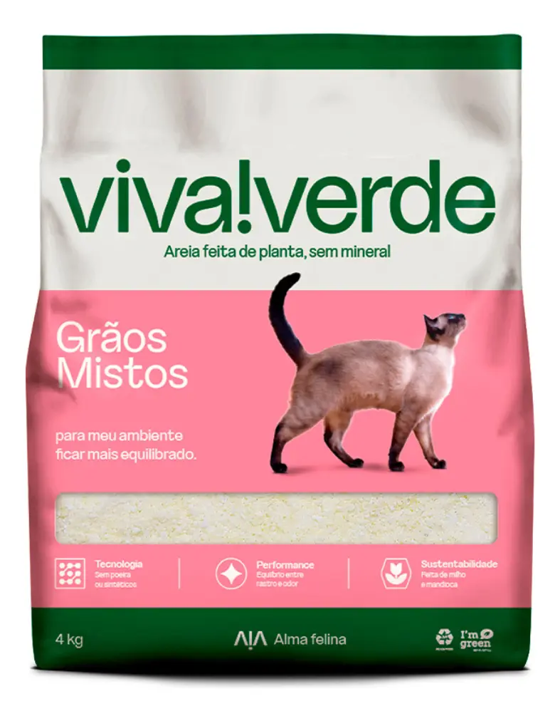 Areia Higiênica Viva!Verde Grãos Mistos 4kg