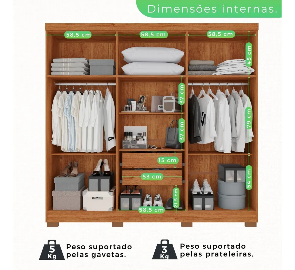 Guarda-roupa Casal 6 Portas 2 Gavetas França Cinamomo/Off-White 3 Detalhes do Guarda-roupa Casal 6 Portas 2 Gavetas França