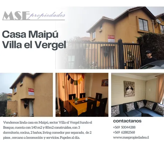 Vendemos Casa 2 Pisos Villa El Vergel, Maipu