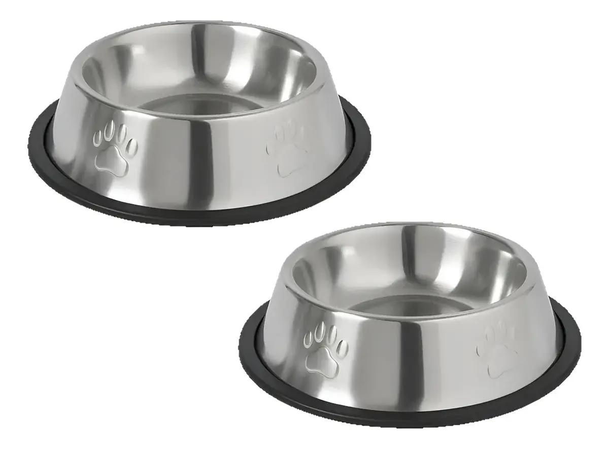 Kit 2 Tigela Inox M Bebedouro Comedouro Cachorro Medio Inox Médio Potinho 500ml