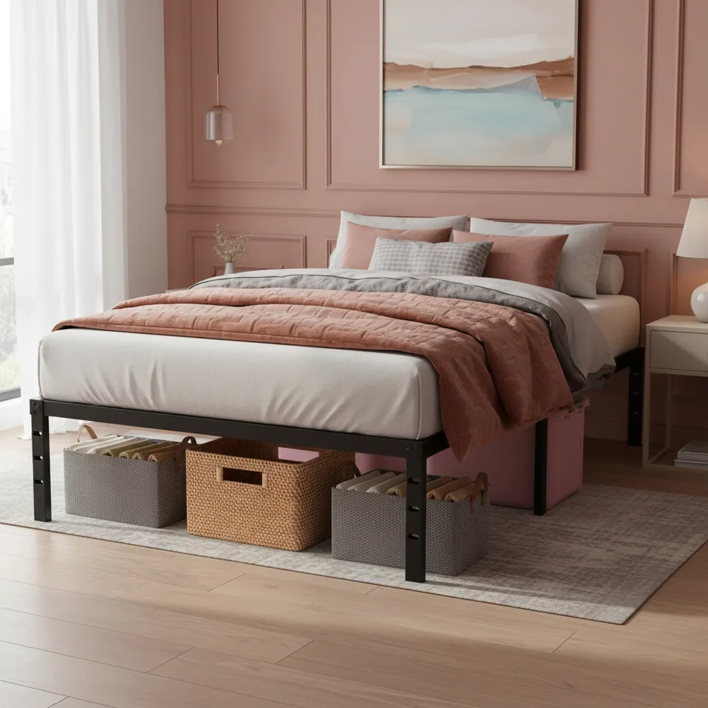 Estrutura De Cama Metal Solteiro Espaço De Armazenamen 350kg Preto